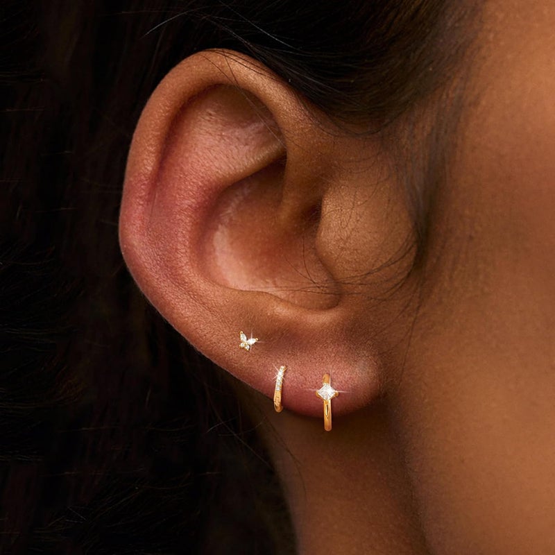Funsanny Store Gold Ear Cuffs Earrings for Women Non Piercing - Clip on Cartilage Earrings Dainty 14K Gold Sterling Silver Plated Cubic Zirconia Huggie Hoop Earring for Women No Tarnish Trendy Jewelry Set - Image 4